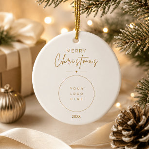 Elegant Merry Christmas Custom Logo Corporate Ceramic Ornament