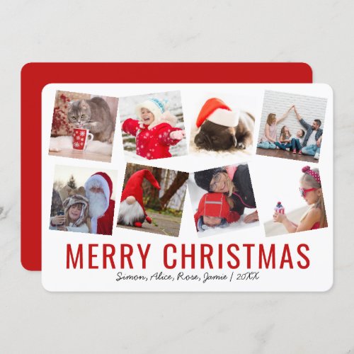 Elegant Merry Christmas Custom Photo Collage Holiday Card