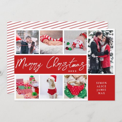 Elegant Merry Christmas Custom Photo Collage   Holiday Card