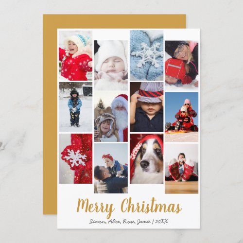 Elegant Merry Christmas Custom Photo Collage Holiday Card