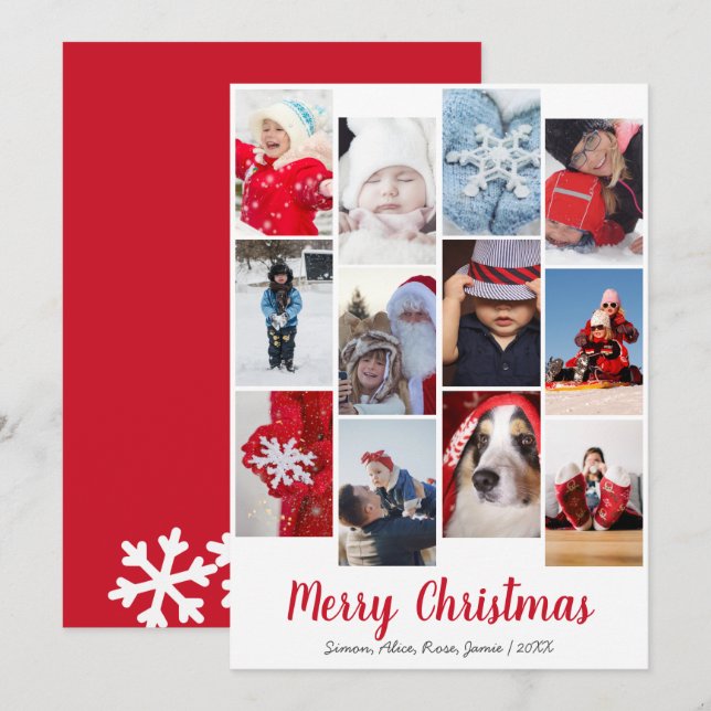 Elegant Merry Christmas Custom Photo Collage  Holiday Card (Front/Back)