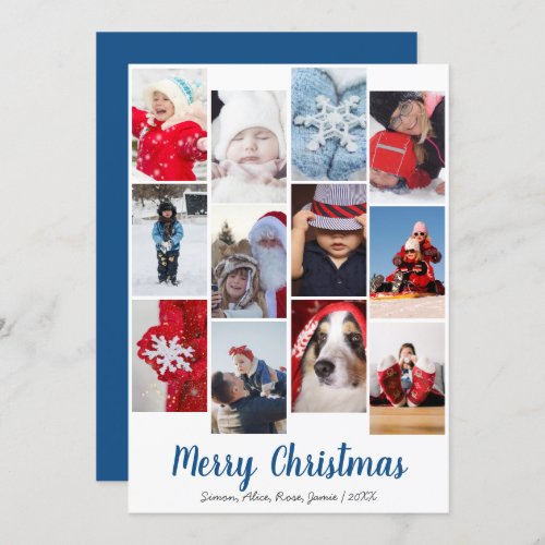 Elegant Merry Christmas Custom Photo Collage Holiday Card