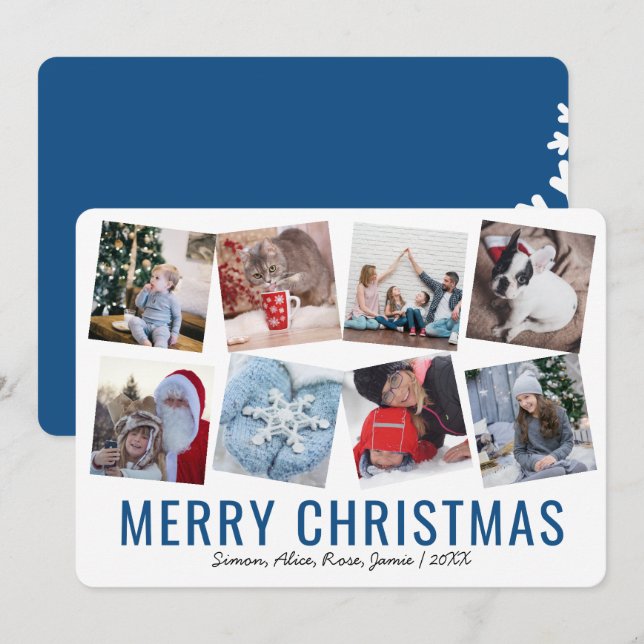 Elegant Merry Christmas Custom Photo Collage Holiday Card (Front/Back)