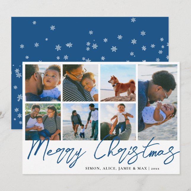 Elegant Merry Christmas Custom Photo Collage   Holiday Card (Front/Back)