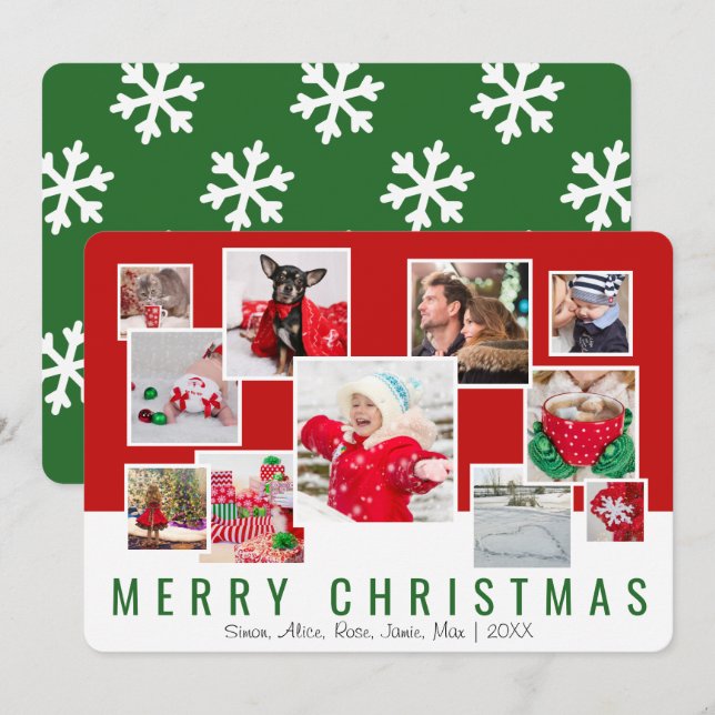 Elegant Merry Christmas Custom Photo Collage   Holiday Card (Front/Back)
