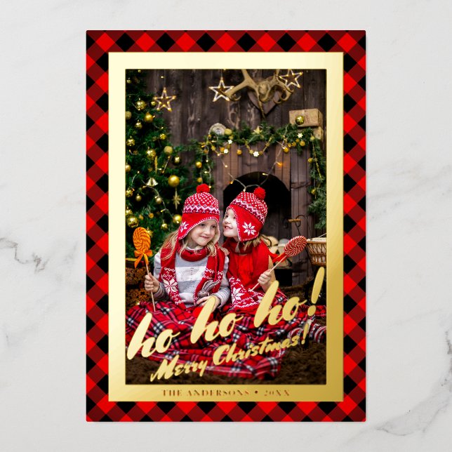Elegant Merry Christmas Custom Photo Frame   Foil Holiday Card (Front)