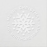 Elegant Merry Christmas Custom Winter Snowflake Embosser<br><div class="desc">Elegant winter snowflake embosser design features a modern snowflake surrounded by a round text frame with custom "Merry Christmas" holiday greeting and a family monogram that can be personalized.</div>
