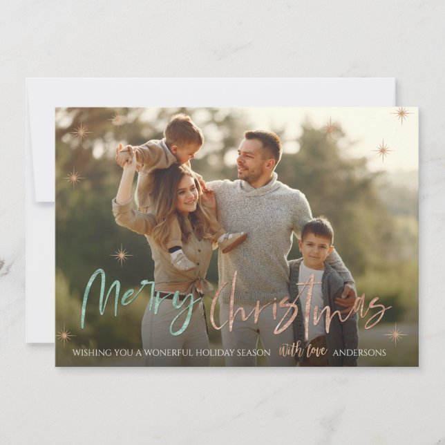 Elegant Merry Christmas Cute Glitter Script Photo Holiday Card (Front)