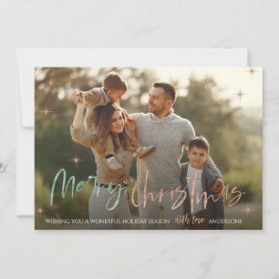Elegant Merry Christmas Cute Glitter Script Photo Holiday Card
