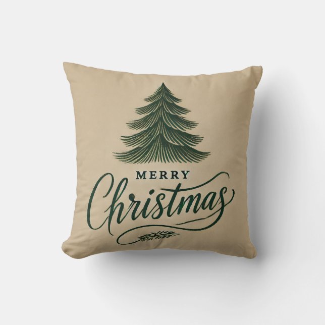 Elegant Merry Christmas Design – Hand-Drawn Tree A Throw Pillow (Front)