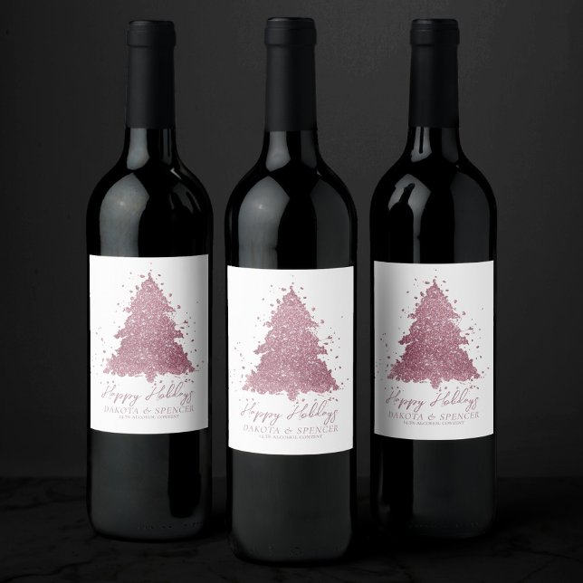 Elegant Merry Christmas | Dusty Mauve Pink Custom Wine Label (Creator Uploaded)