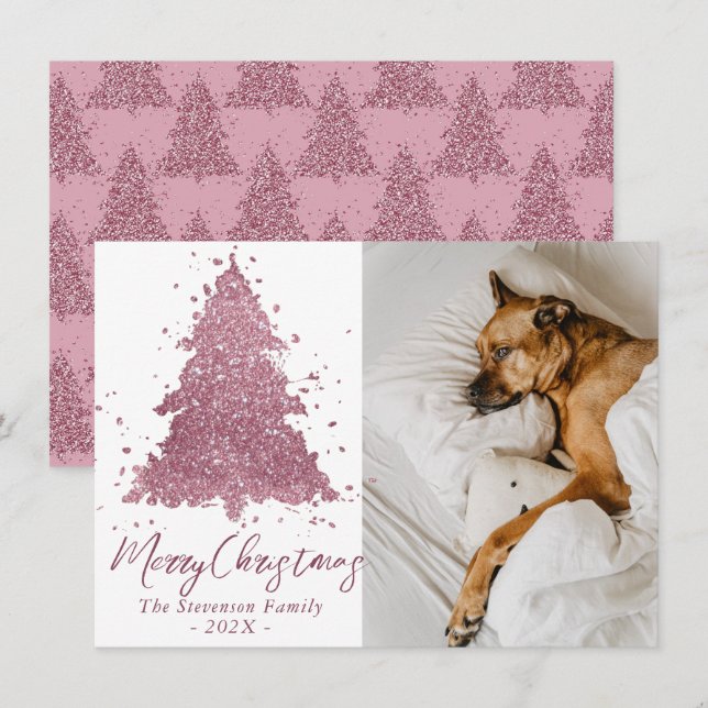 Elegant Merry Christmas | Dusty Mauve Pink Photo Holiday Card (Front/Back)