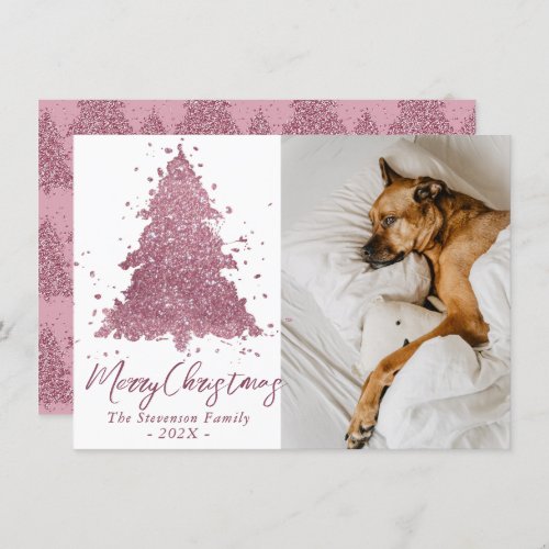 Elegant Merry Christmas  Dusty Mauve Pink Photo Holiday Card