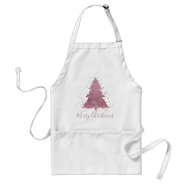 Elegant Merry Christmas | Dusty Mauve Pink Tree Adult Apron (Front)