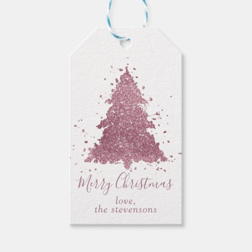 Elegant Merry Christmas  Dusty Mauve Pink Tree Gift Tags