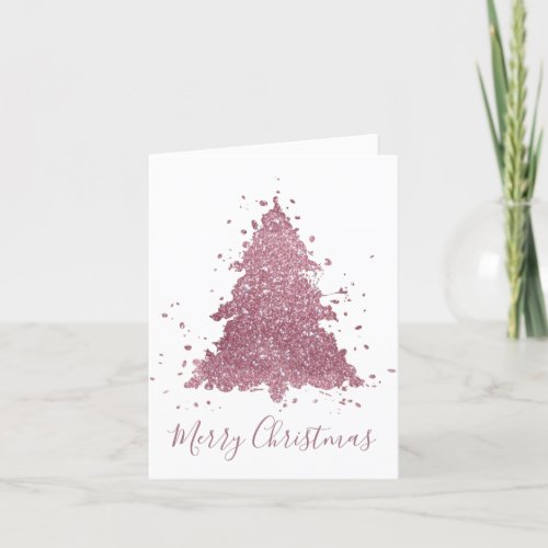 Elegant Merry Christmas  Dusty Mauve Pink Tree Holiday Card