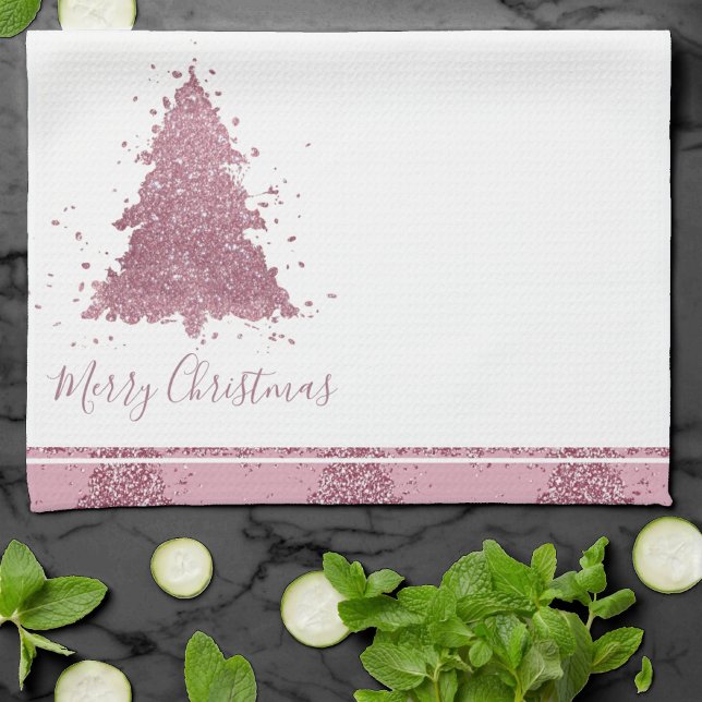 Elegant Merry Christmas | Dusty Mauve Pink Tree Kitchen Towel (Creator Uploaded)