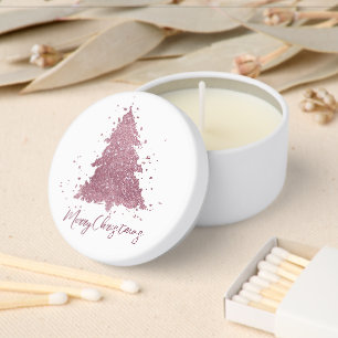 Elegant Merry Christmas Dusty Mauve Pink Tree Mini Candle Favors