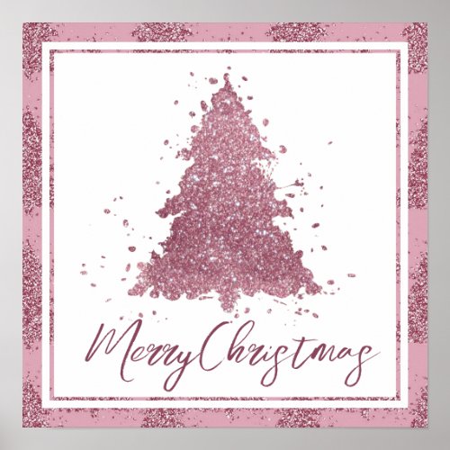 Elegant Merry Christmas  Dusty Mauve Pink Tree Poster