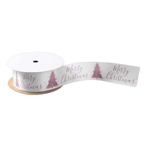 Elegant Merry Christmas  Dusty Mauve Pink Tree Satin Ribbon