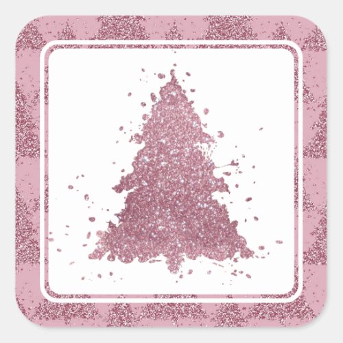 Elegant Merry Christmas  Dusty Mauve Pink Tree Square Sticker