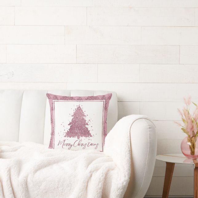 Elegant Merry Christmas | Dusty Mauve Pink Tree Throw Pillow (Couch)