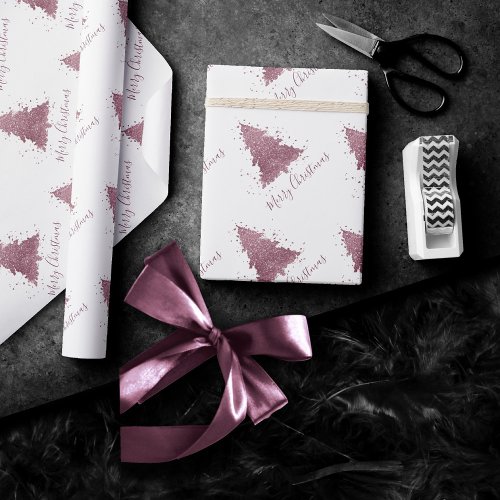 Elegant Merry Christmas  Dusty Mauve Pink Tree Wrapping Paper