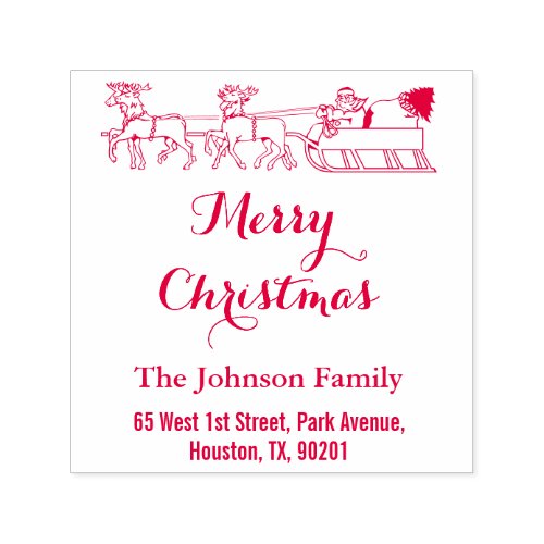 Elegant Merry Christmas Family Name Return Address Self_inking Stamp