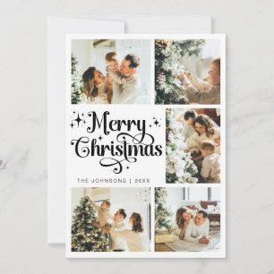 Elegant Merry Christmas Family Photo Collage Holiday Card