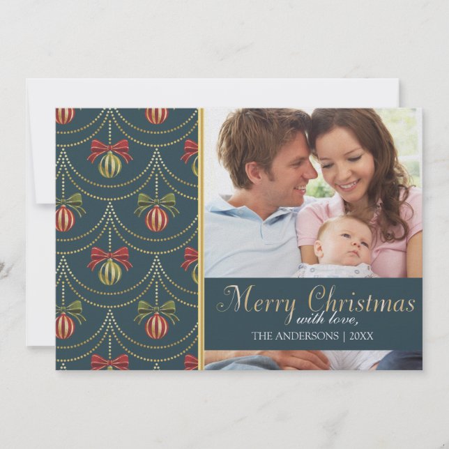 Elegant Merry Christmas Family Photo Holiday Card (Front)