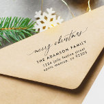 Elegant Merry Christmas Family Return Address Rubber Stamp<br><div class="desc">Impress with our Chic Calligraphy Wooden Stamp. "Merry Script" in elegant calligraphy,  combined with minimalist typography for your family name and return address,  adds a touch of sophistication to your holiday mailings.</div>