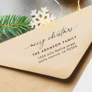 Elegant Merry Christmas Family Return Address Rubber Stamp