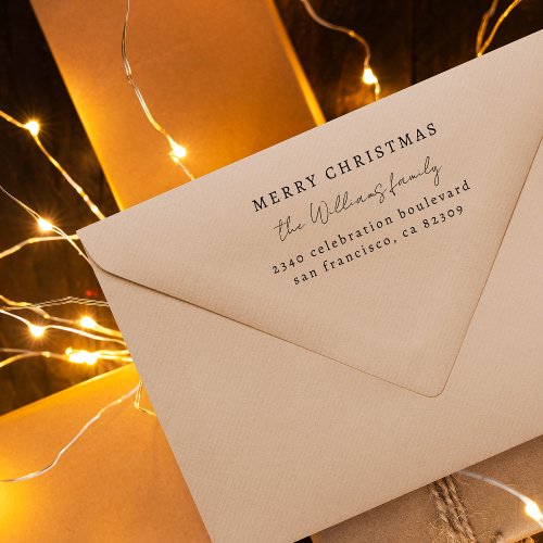 Elegant Merry Christmas Family Return Address Rubber Stamp