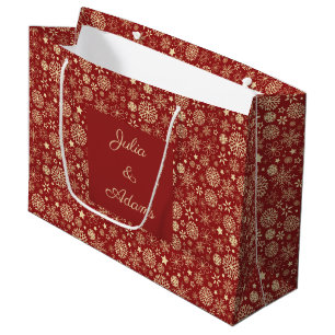 Elegant Merry Christmas Faux Red Gold Snowflake Large Gift Bag