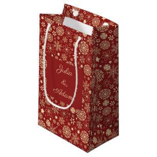 Elegant Merry Christmas Faux Red Gold Snowflake Small Gift Bag