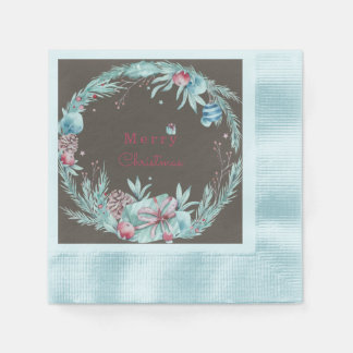 Elegant Merry Christmas Floral Brown Napkins