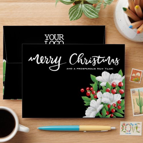 Elegant Merry Christmas Floral Employee Gift Card  Envelope
