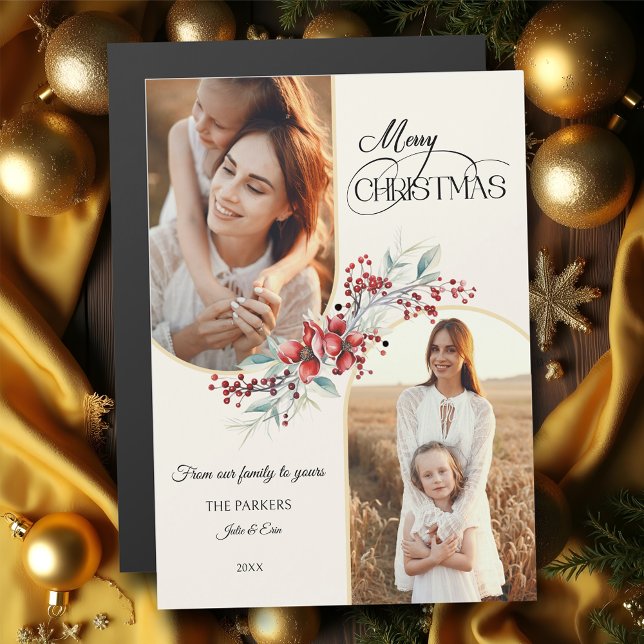 Elegant Merry Christmas Floral Gold Arch 2-Photo (Creator Uploaded)