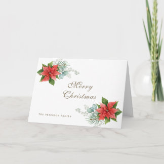 Elegant Merry Christmas Floral Poinsettia Holiday Card