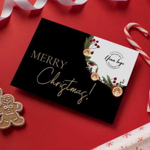 Elegant Merry Christmas Foliage Wreath corporate  Holiday Card