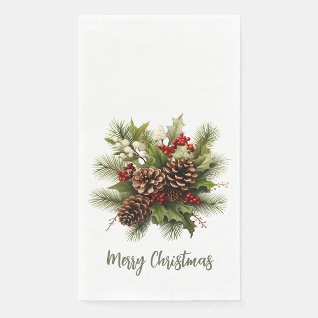 Elegant Merry Christmas Garland Paper Guest Towels (Front)