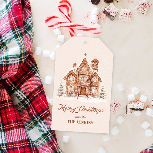 Elegant Merry Christmas Gingerbread House Gift Tags