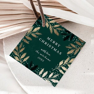 Elegant Merry Christmas Gold Branch Holiday Favor Tags