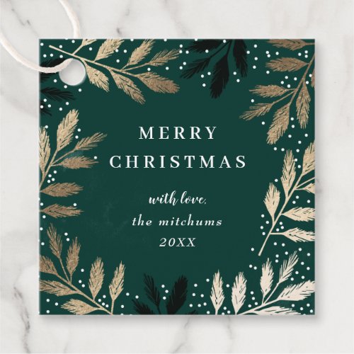 Elegant Merry Christmas Gold Branch Holiday Favor Tags