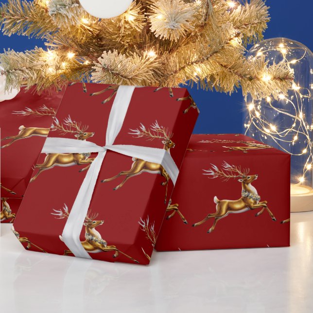 Elegant Merry Christmas Gold deer xmas festive pat Wrapping Paper (Holidays)