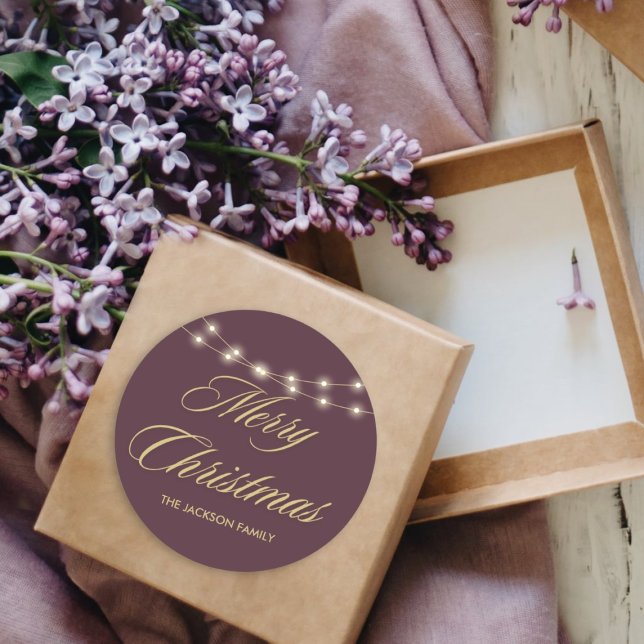 Elegant Merry Christmas Gold Handwritten Script  Classic Round Sticker (Creator Uploaded)