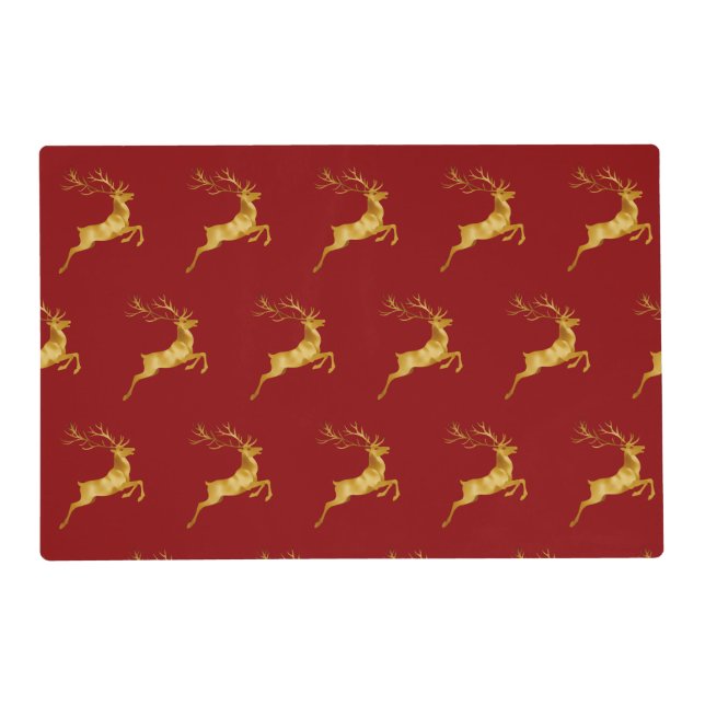Elegant Merry Christmas Gold moose xmas festive pa Placemat (Front)