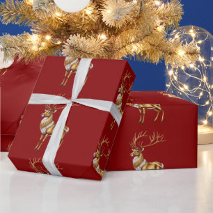 Elegant Merry Christmas Gold moose xmas festive pa Wrapping Paper