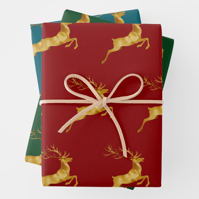 Elegant Merry Christmas Gold moose xmas festive pa Wrapping Paper Sheets (In situ)