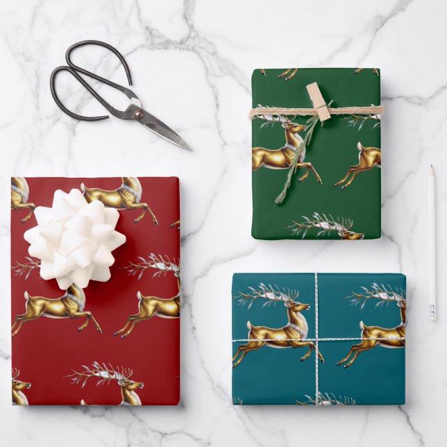 Elegant Merry Christmas Gold moose xmas festive pa Wrapping Paper Sheets (Front)